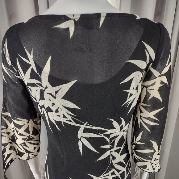 Jessica Howard Black Ivory Bamboo Print Ruffle Hem Midi Dress Size 6 - Picture 5 of 12
